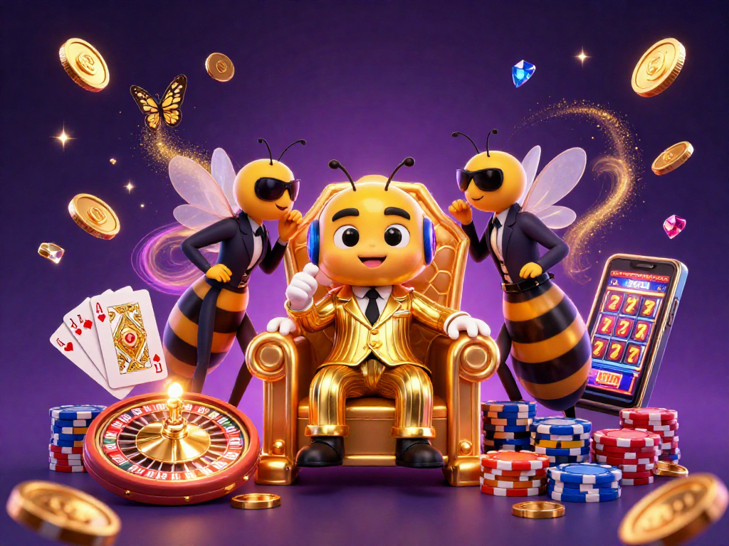 dabet casino illustration showcasing a dynamic scene with characters, coins, and games.