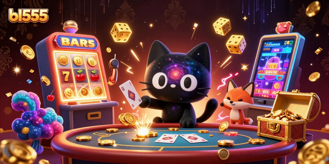 Experience the thrill of bl555 as a black hole cat collects winnings in a cosmic casino scene.