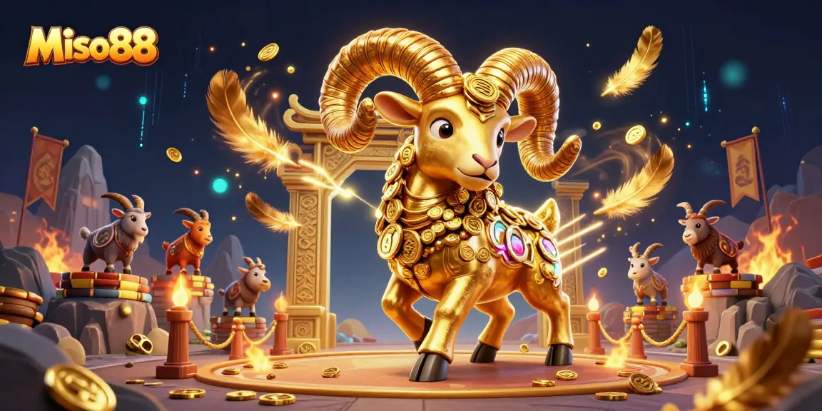 Miso88 offers thrilling casino action with a golden ram charging at a vibrant, dynamic backdrop.
