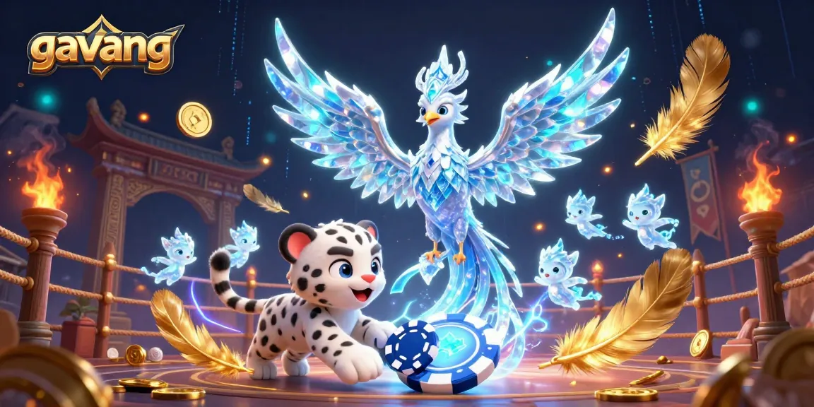 Engage with gavang's exciting scene featuring an ice phoenix and poker chip.