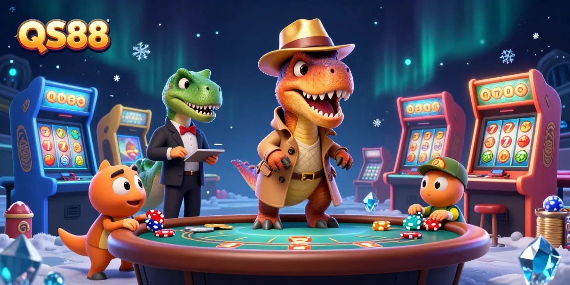 Experience the thrill of QS88 slots as a velociraptor card counter strategizes at the blackjack table.