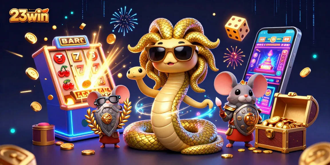 Experience the excitement at 23win with vibrant casino games and thrilling jackpots in a colorful 3D scene.