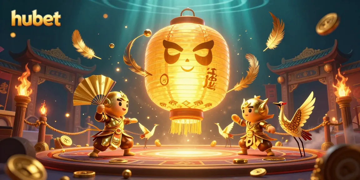 Engage with hubet's vibrant casino scene featuring golden lanterns and exciting game elements.