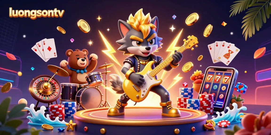 Experience thrilling action with luongsontv's vibrant 3D casino illustration featuring a rock star wolf.
