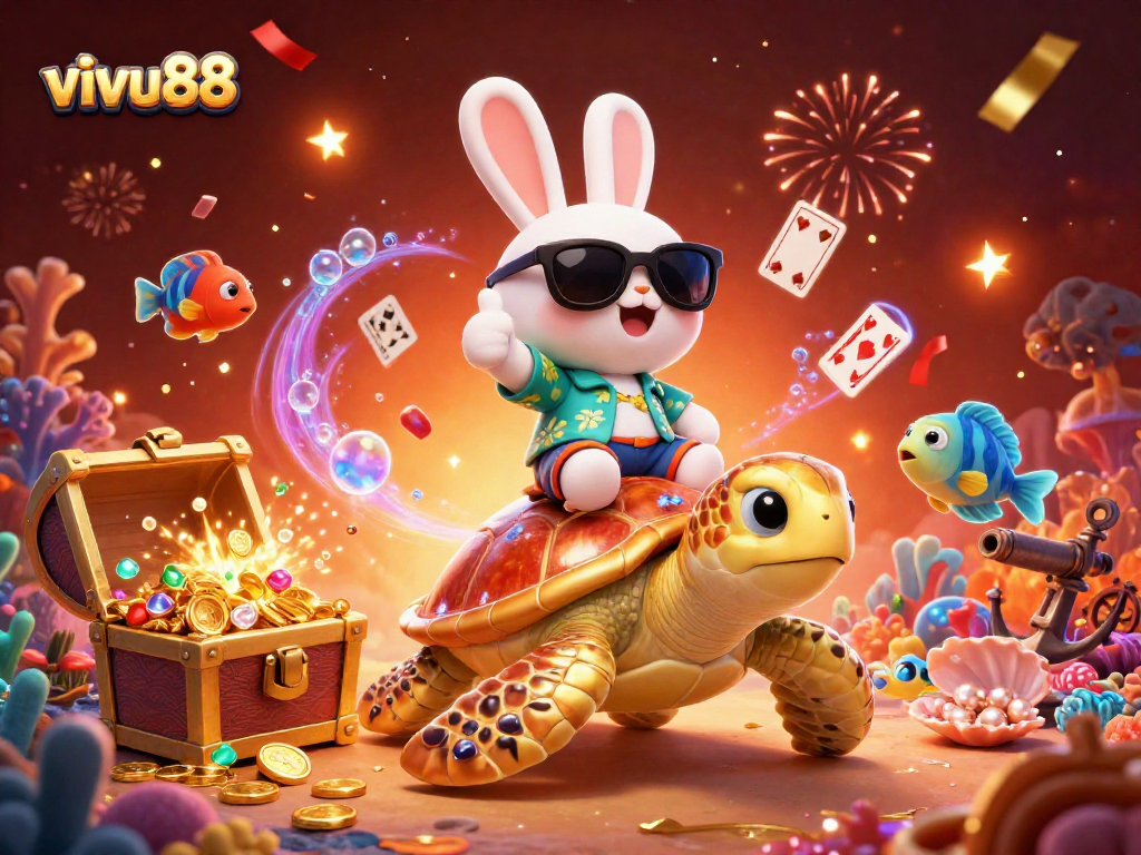 Experience the thrilling excitement of vivu88 as the lucky rabbit navigates a vibrant casino world.