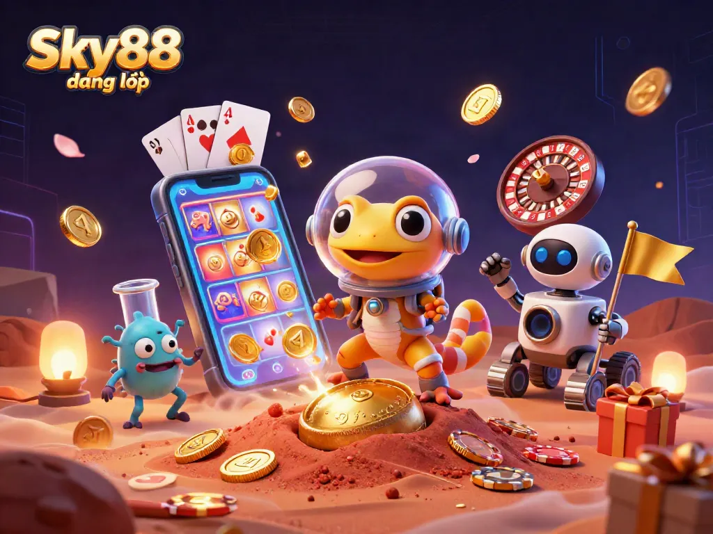 Experience the thrill of Sky88 đăng nhập with a Martian gecko discovering a golden casino!