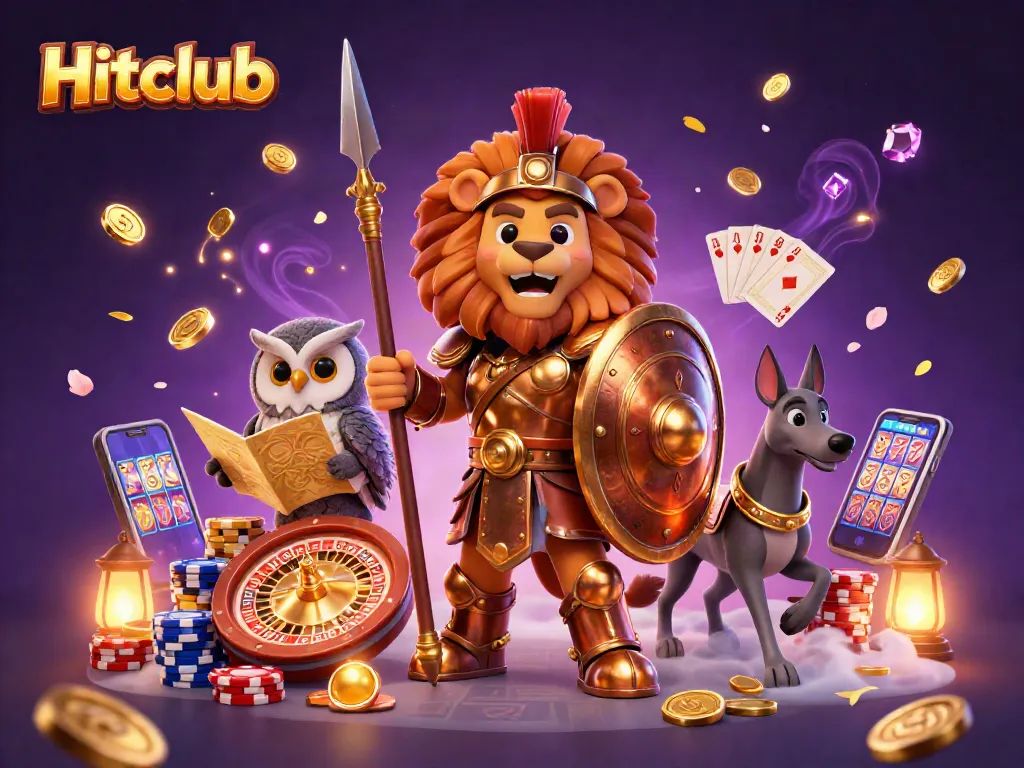 Engage in dynamic gaming at Hitclub with 3D characters, vibrant coins, and roulette excitement.