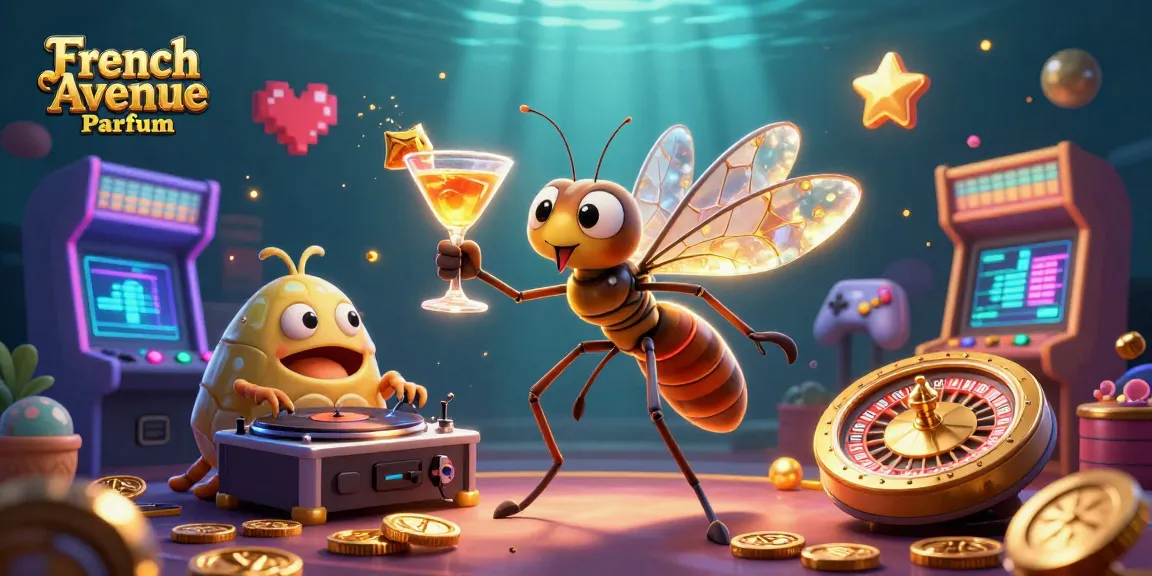 Experience the vibrant energy of French Avenue Parfum in a dynamic casino-themed digital scene with animated gaming elements.