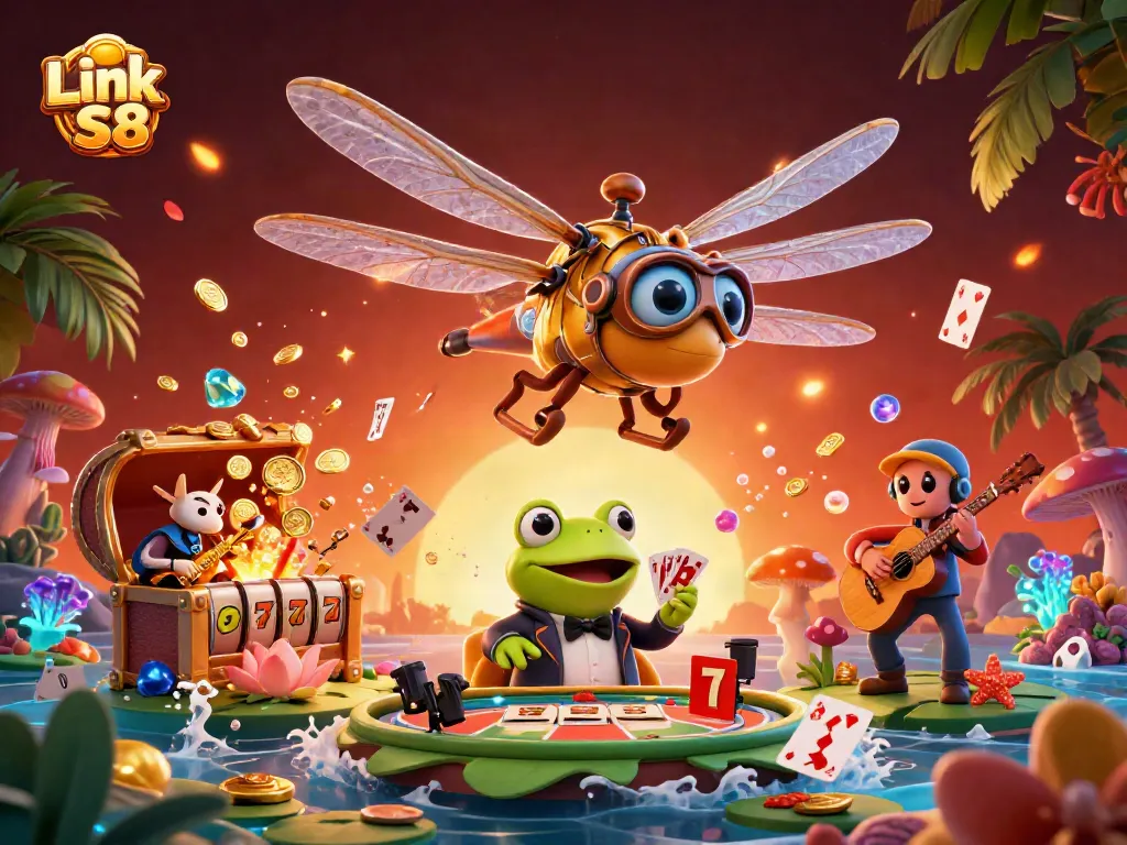 Experience thrilling gameplay and excitement at Link S8 with vibrant casino elements in this dynamic scene.