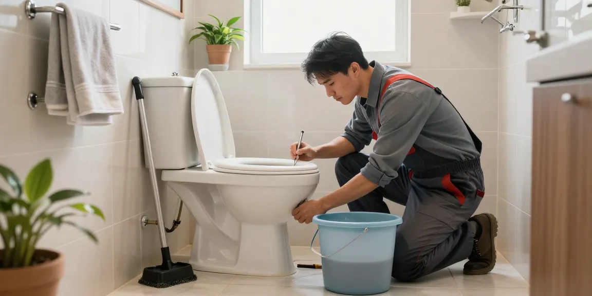 Verstopte wc? Professionele loodgieter lost het probleem op in nette badkamer.