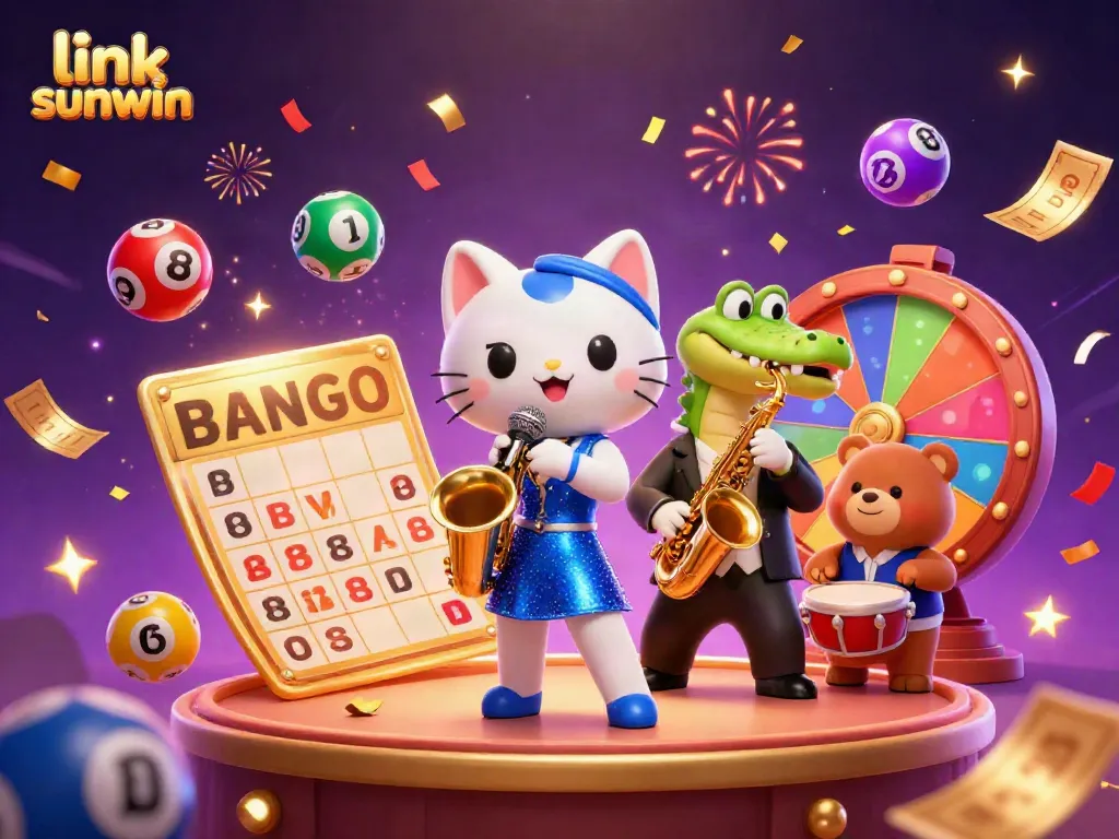 Celebrate big wins with vibrant characters at a lively casino in this link sunwin illustration.