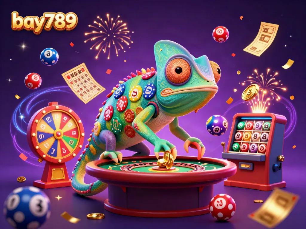 Experience exciting gaming with bay789's vibrant 3D casino fantasy scene filled with colorful elements.