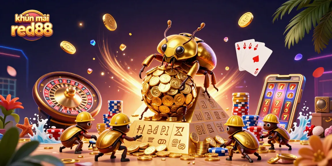 Engage with exciting promotions in khuyến mãi red88 featuring golden coins and a vibrant casino atmosphere.