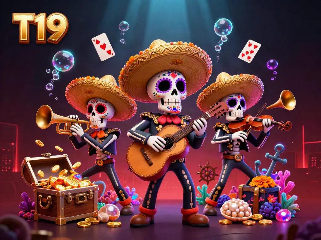 Experience exciting wins with T19's vibrant casino adventure featuring mariachi band and treasures.