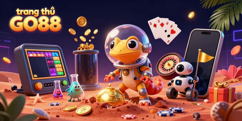 Experience the excitement of trang chủ GO88 with a Martian gecko exploring a golden casino.