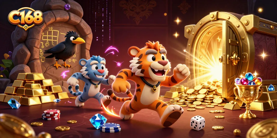 Experience the thrill of C168 with a vibrant 3D illustration showcasing a dynamic prehistoric casino atmosphere.