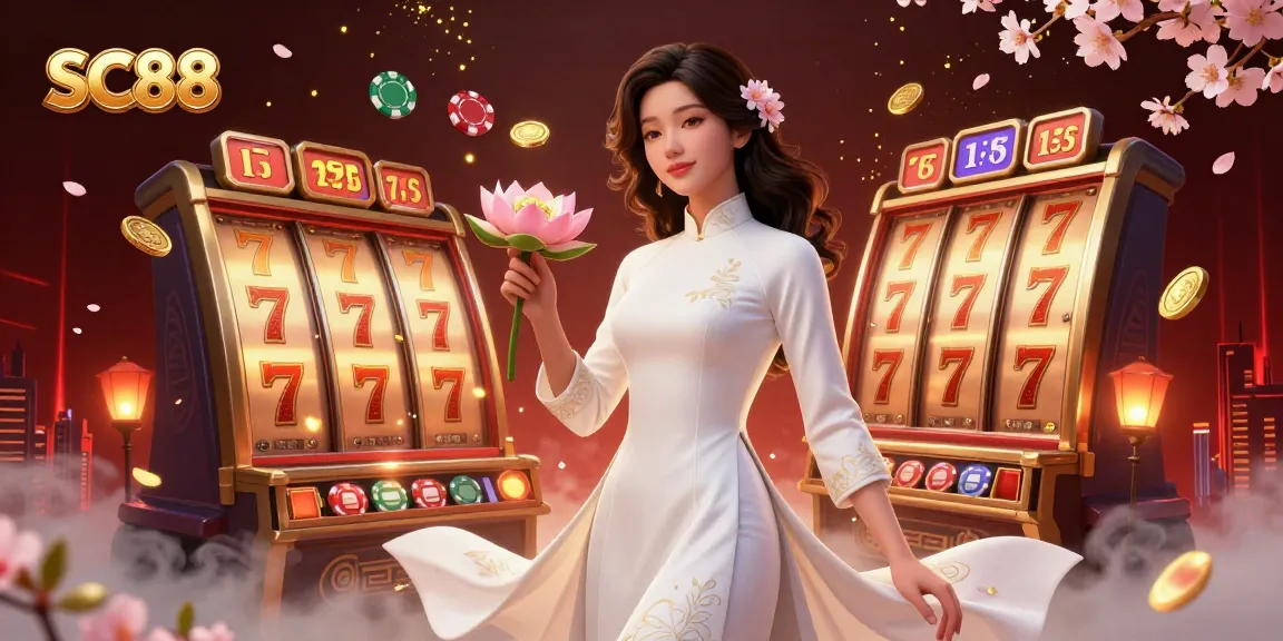 Engage with the SC88 casino experience with spinning slot reels and cascading coins