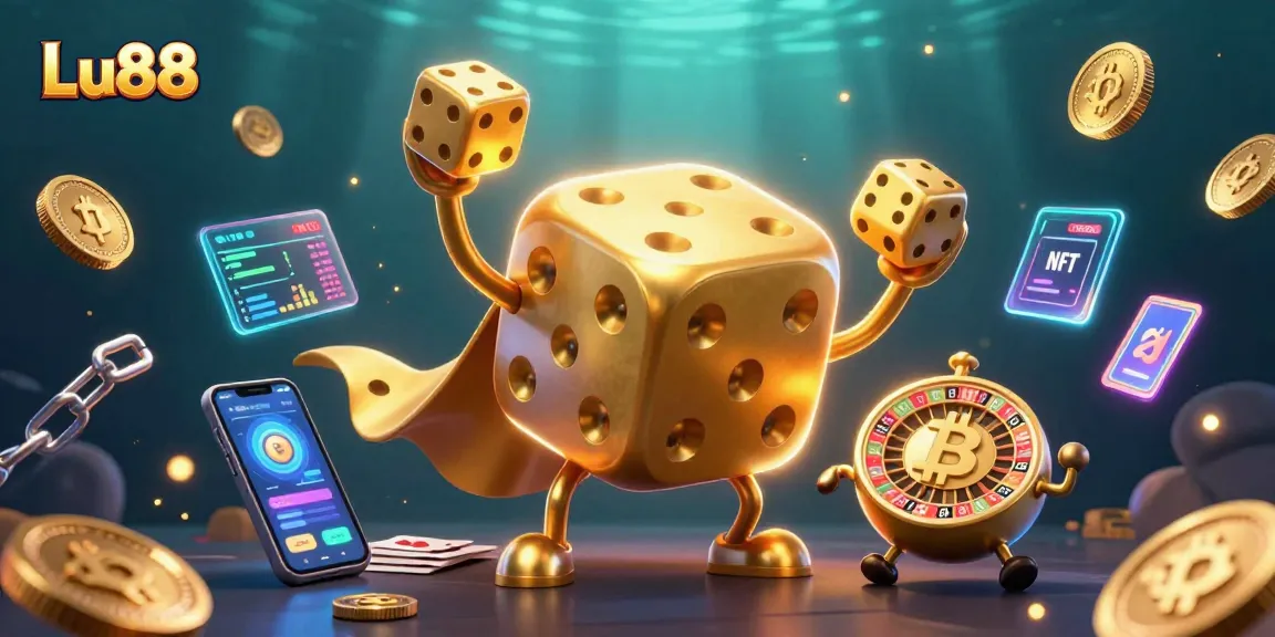 Engage with Lu88's vibrant 3D casino scene featuring dynamic characters and glowing crypto elements.