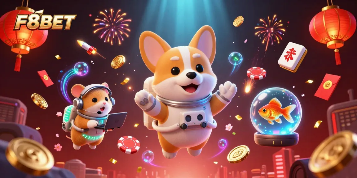 Betting in an ultra-detailed 3D illustration of F8BET, featuring a corgi astronaut in a space casino.