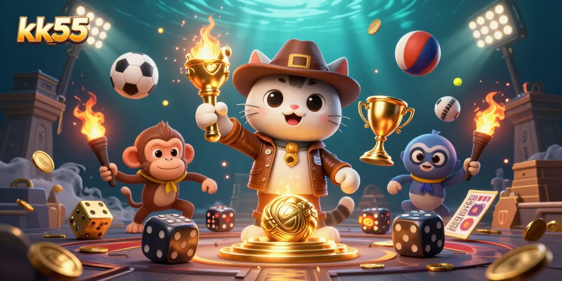 kk55 offers thrilling gambling experiences with a captivating treasure hunt scene amid a dynamic casino setting.