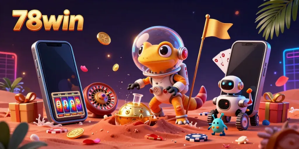 Experience winning with 78win's vibrant casino gaming in a Martian-inspired scene.