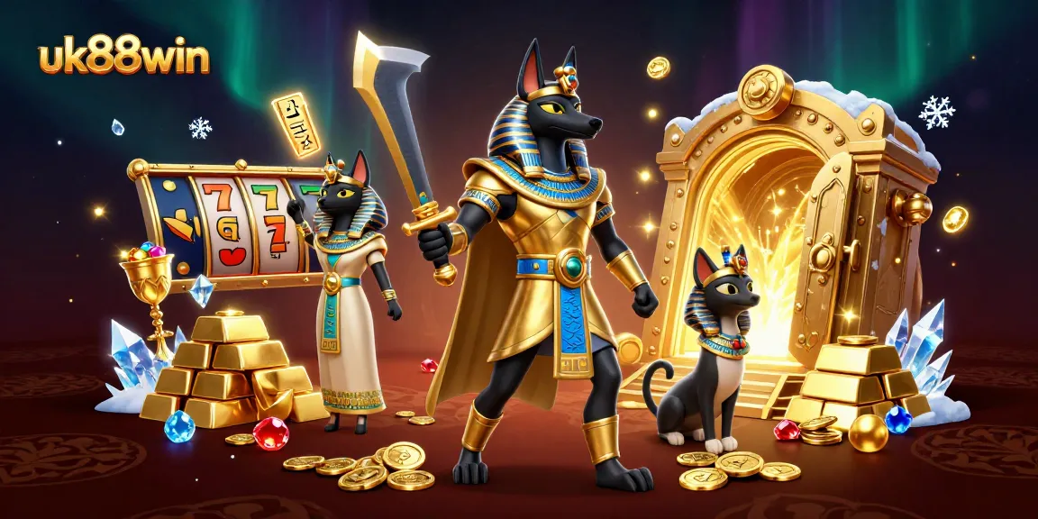 Spin the reels and win big with uk88win's dazzling ancient Egyptian themed casino artwork.