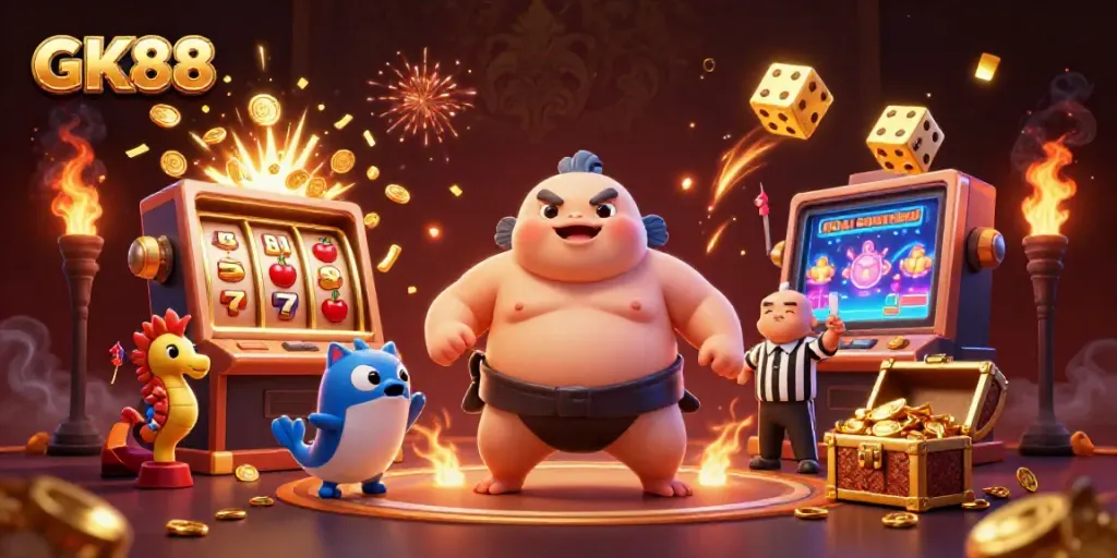 Experience jackpot thrills at GK88 with a vibrant underwater casino scene featuring whimsical characters and exciting game elements.