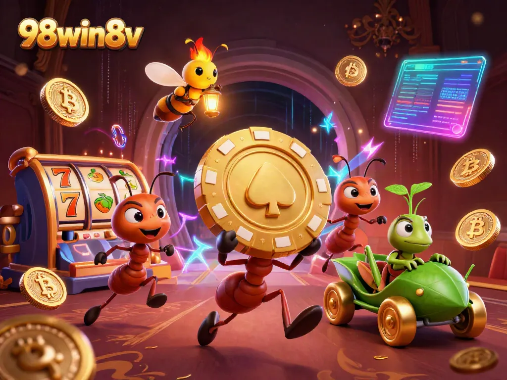 Experience thrilling action at 98win8v with a team of animated ants executing a casino heist.