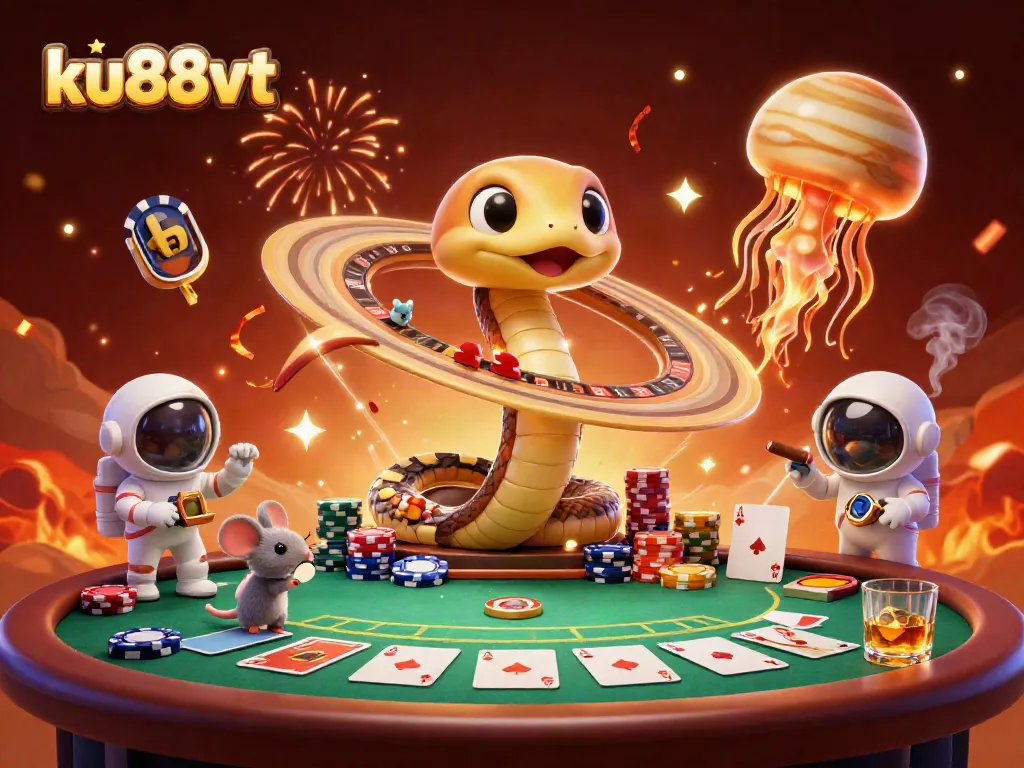 Bet on the cosmic roulette with ku88vt as mice astronauts engage in thrilling gameplay.