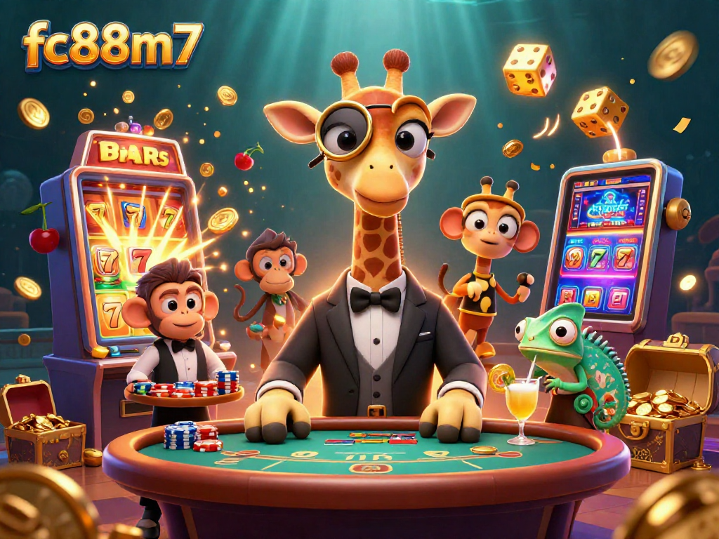 Experience the excitement of fc88m7 with a vibrant 3D casino scene showcasing high-stakes action and colorful gaming elements.