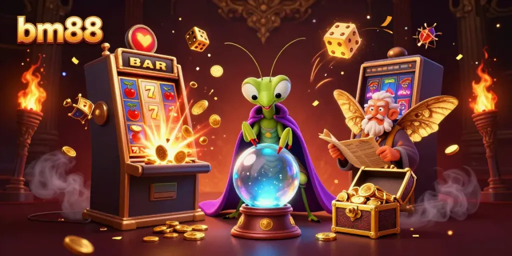Experience the thrill of bm88 casino with vibrant characters and dynamic slot machine action.