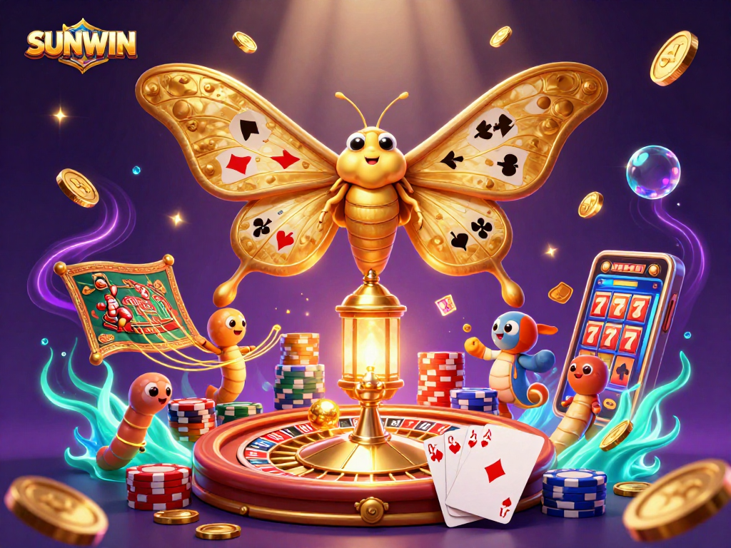 SUNWIN offers engaging gameplay with a dazzling illustration of an atlas moth and casino elements.