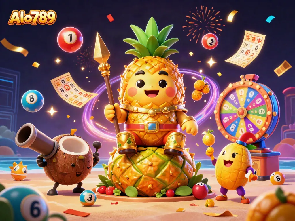 Alo789 brings excitement with a vibrant casino scene featuring unique characters and dynamic game elements.