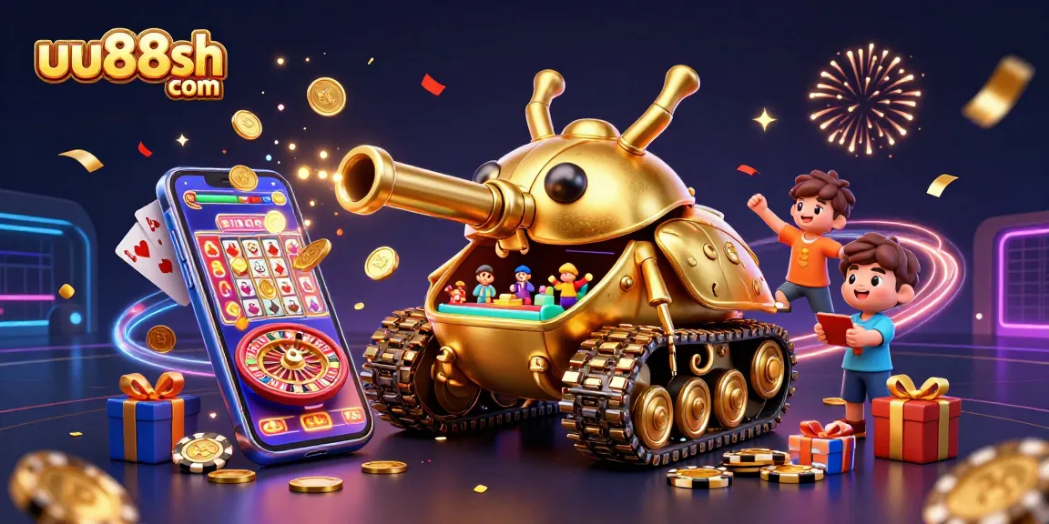Experience excitement at uu88sh com with a vibrant 3D casino adventure illustration.