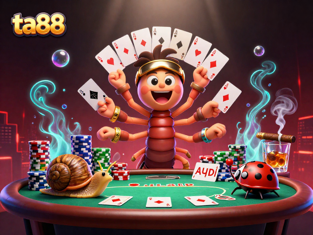 Experience the excitement of ta88 with a lively poker scene featuring unique characters and vibrant game elements.