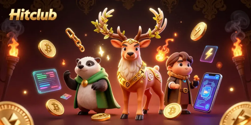 Join the Hitclub adventure with exclusive crypto-themed gaming illustrations featuring vibrant characters.