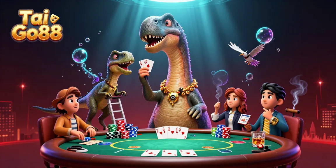 Engage with Tai Go88 as a giant brontosaurus overlooks an electrifying poker scene.