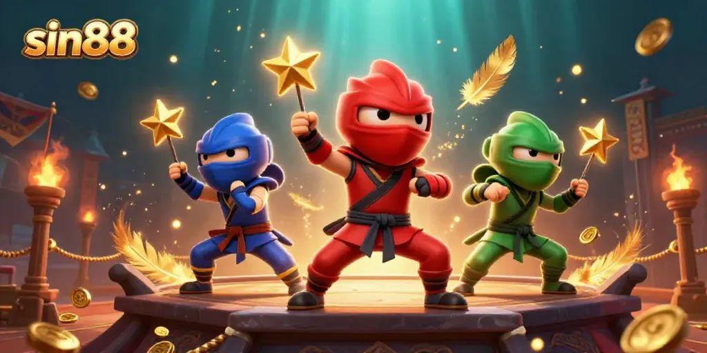Experience sin88 thrilling actions with ninja chameleons amidst a vibrant casino scene.