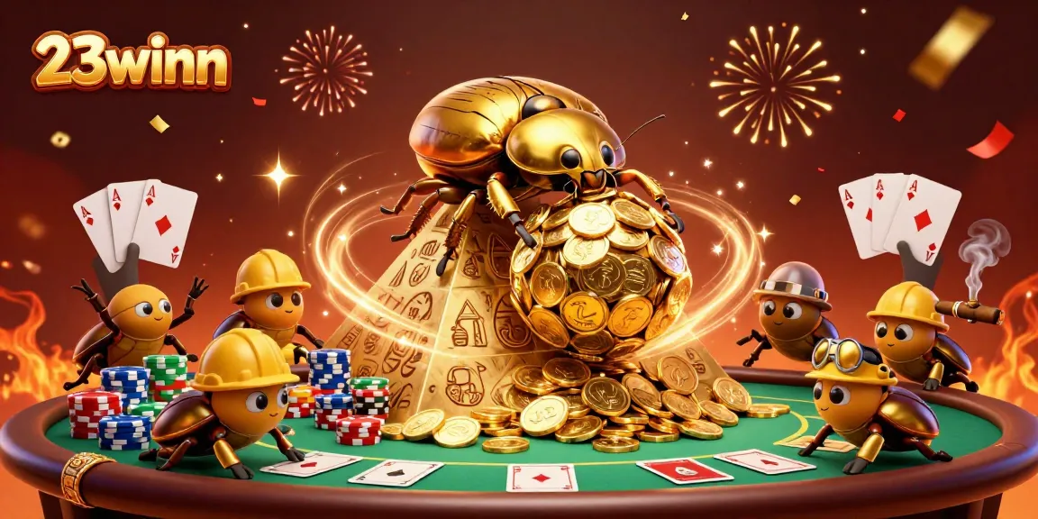 Experience a colorful casino scene with 23winn represented in a rich, playful 3D illustration.
