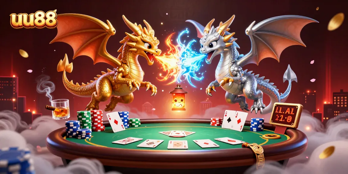 Experience thrilling gaming at uu88 with a vibrant scene of dragons and poker elements.