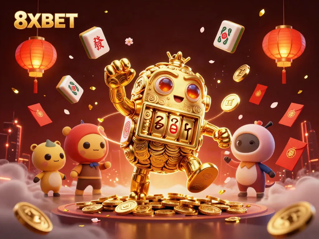 Experience 8XBET with vibrant casino visuals featuring golden golem and dynamic gaming elements.