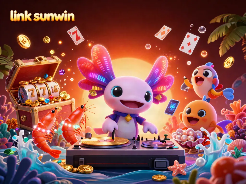 Experience the thrill of gaming with link sunwin featuring characters spinning gold records amidst vibrant slot elements.