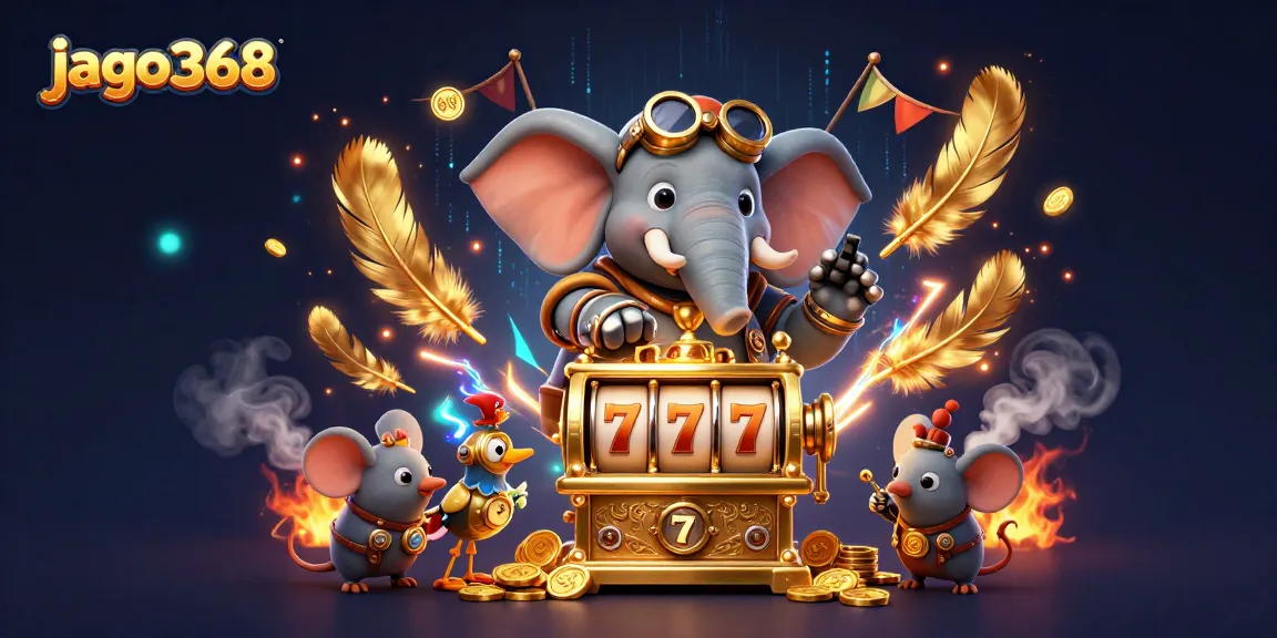 Play exciting slots and win big with jago368 at the vibrant casino scene featuring steampunk characters.