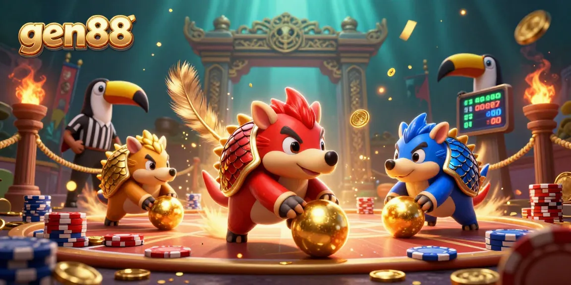 Compete with gen88's thrilling pangolin showdown, a vibrant casino illustration featuring dynamic gameplay.