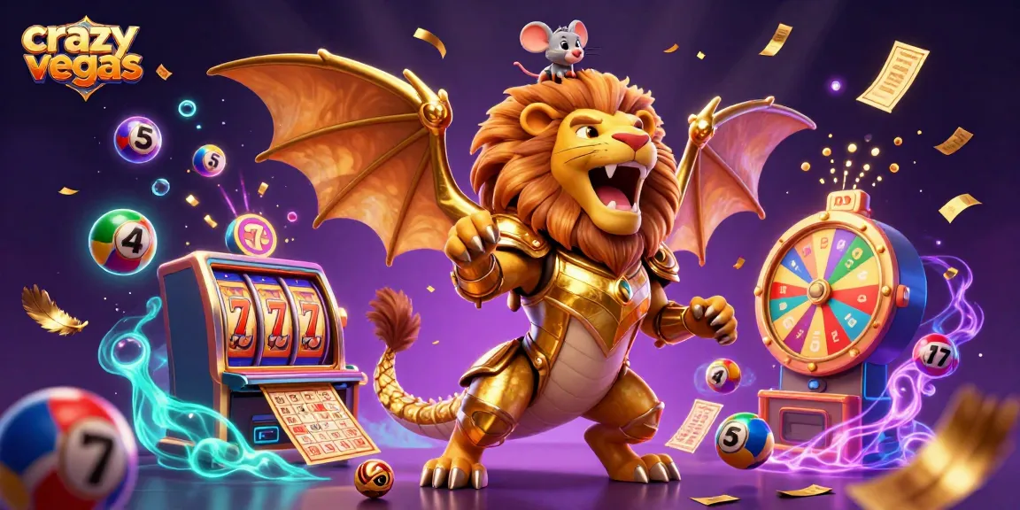 Experience exciting slots action with crazyvegas, featuring a roaring chimera and engaging casino elements.