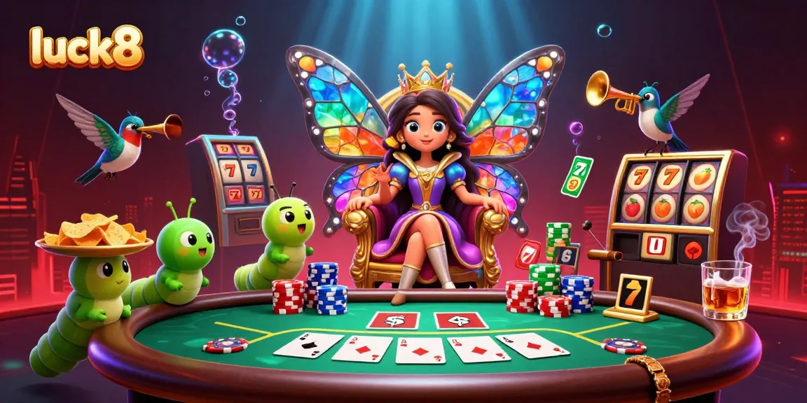 Experience excitement with luck8 as a butterfly queen delights players amid poker and slot treasures.