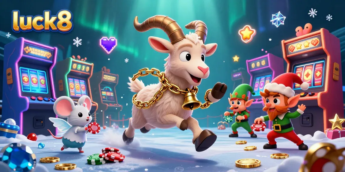Join the exhilarating luck8 casino adventure with festive characters in a vibrant gaming scene.