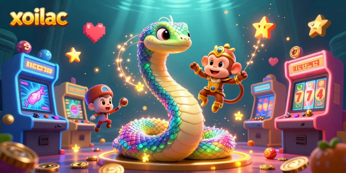 Experience the vibrant world of xoilac with a rainbow serpent encircling golden pillars in an enchanting casino scene.