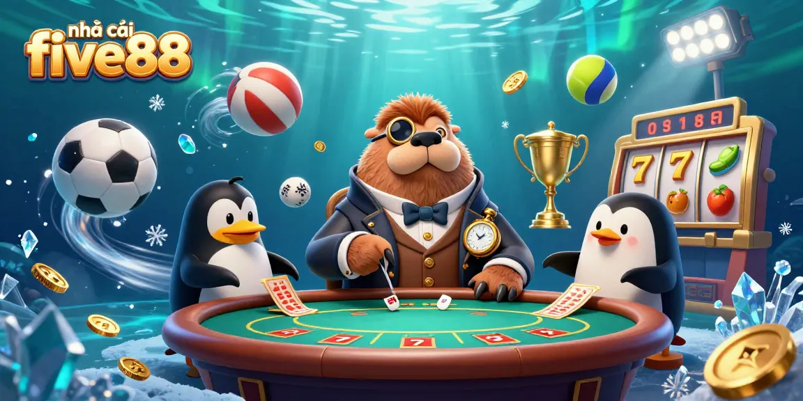 Betting action at nhà cái five88 with animated characters and dynamic sports elements.