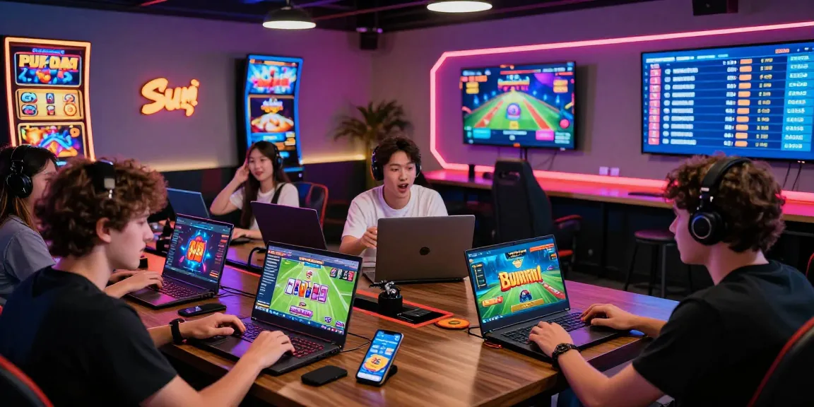 Sun win gaming excitement with players enjoying popular card and slot games in vibrant virtual lounge.